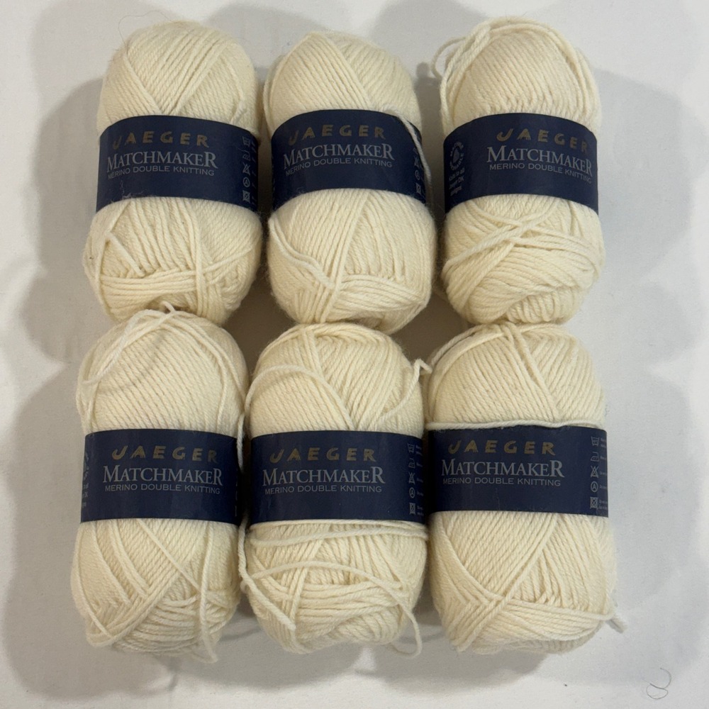Jaeger Matchmaker Merino DK Wool Yarn 6x50g Lot 23F9 Cream White Made in UK